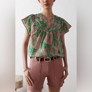 BA&SH OXANA COTTON PRINTED BLOUSE
